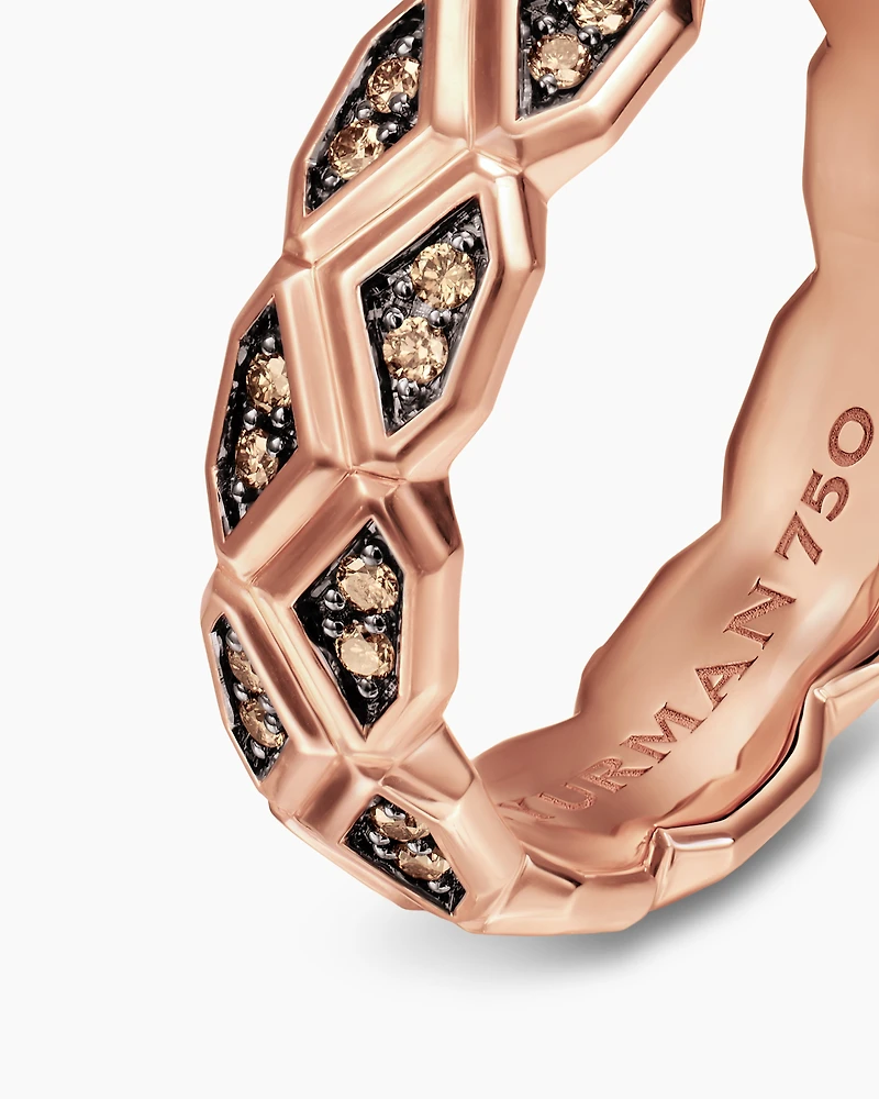 Hex Band Ring 18K Rose Gold with Cognac Diamonds, 6mm