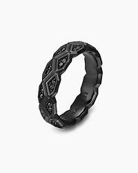 Hex Band Ring Black Titanium with Diamonds, 6mm
