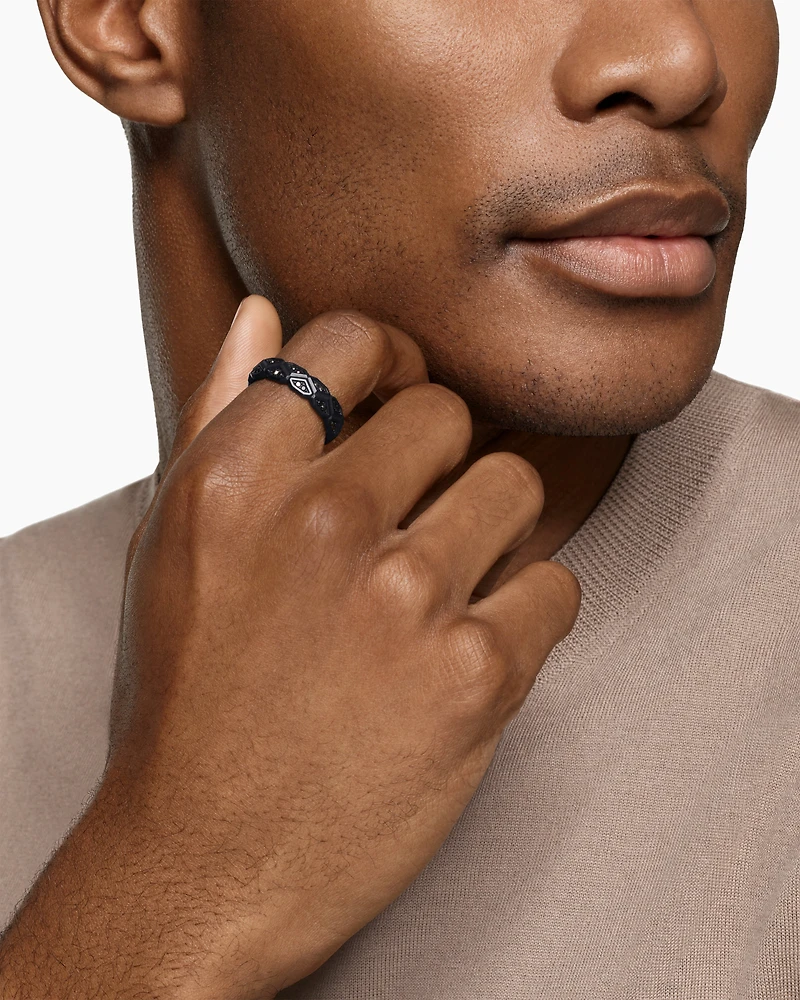 Hex Band Ring Black Titanium with Diamonds, 6mm