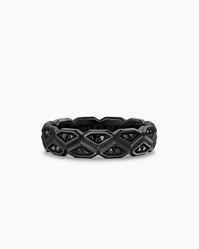 Hex Band Ring Black Titanium with Diamonds, 6mm