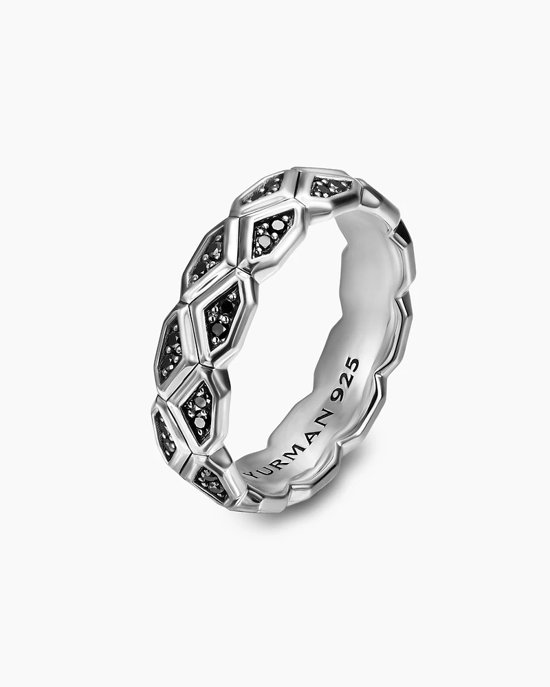 Hex Band Ring Sterling Silver with Black Diamonds, 6mm