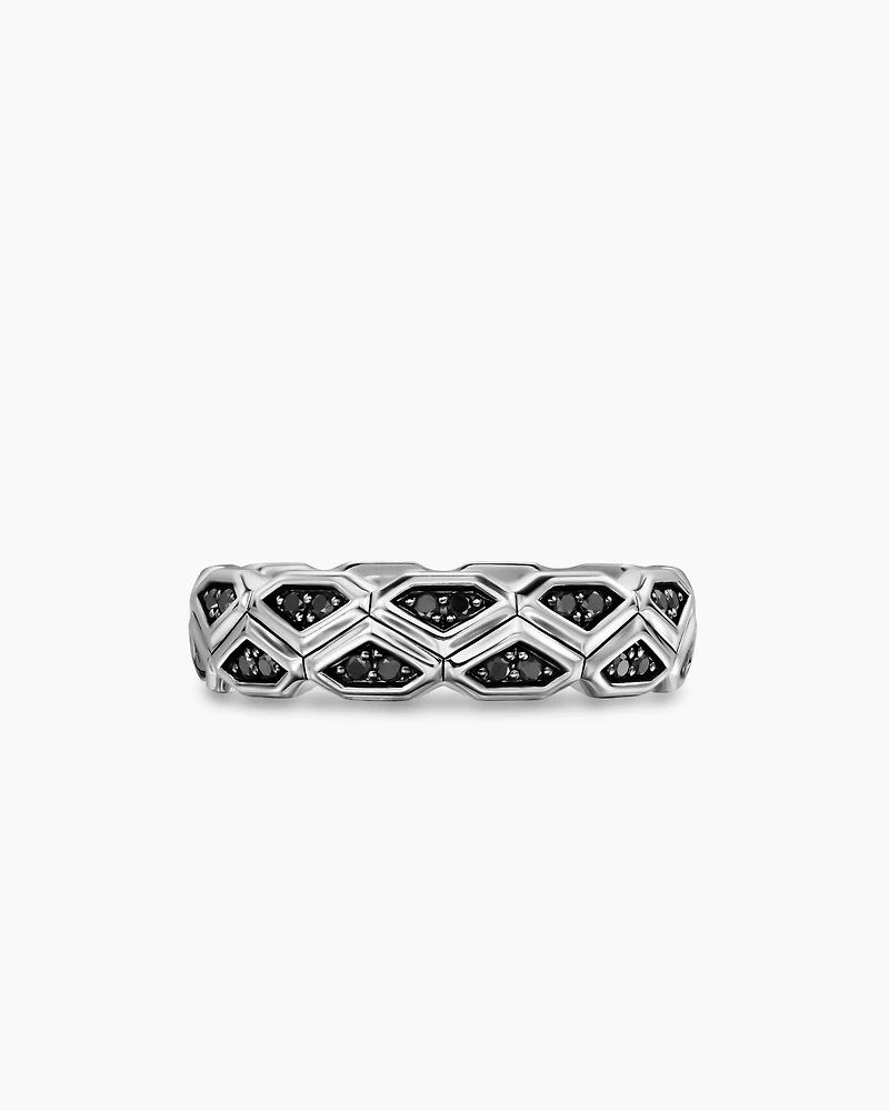 Hex Band Ring Sterling Silver with Black Diamonds, 6mm