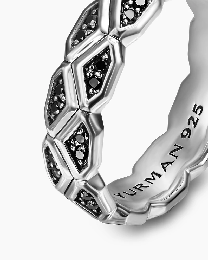 Hex Band Ring Sterling Silver with Black Diamonds, 6mm