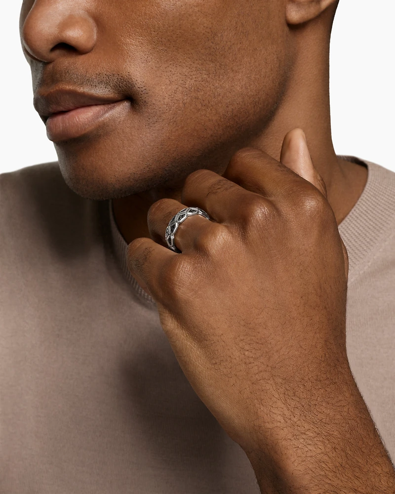 Hex Band Ring Sterling Silver with Black Diamonds, 6mm