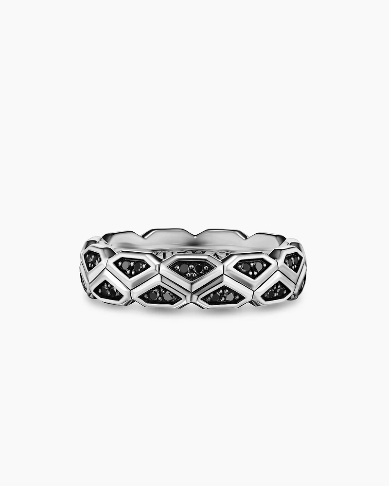 Hex Band Ring Sterling Silver with Black Diamonds, 6mm