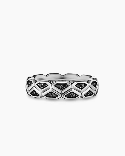 Hex Band Ring Sterling Silver with Black Diamonds, 6mm