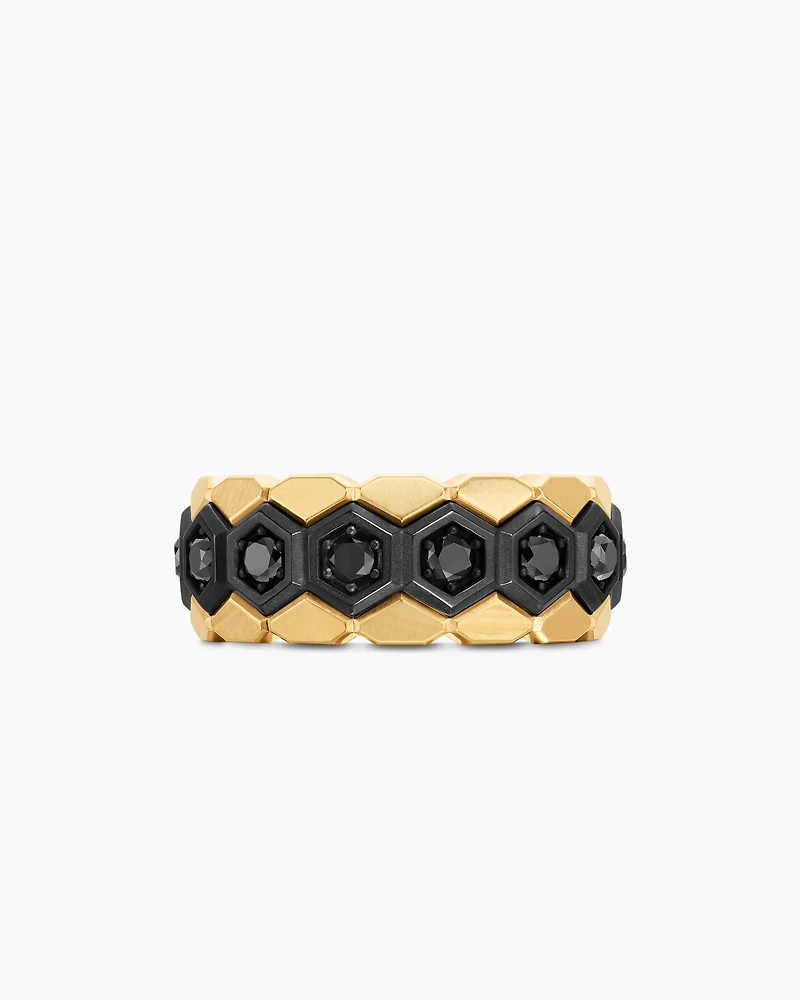 Hex Stack Ring Black Titanium with 18K Yellow Gold and Diamonds, 9.3mm