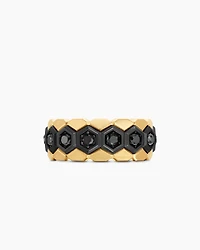 Hex Stack Ring Black Titanium with 18K Yellow Gold and Diamonds, 9.3mm