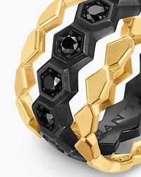 Hex Stack Ring Black Titanium with 18K Yellow Gold and Diamonds, 9.3mm