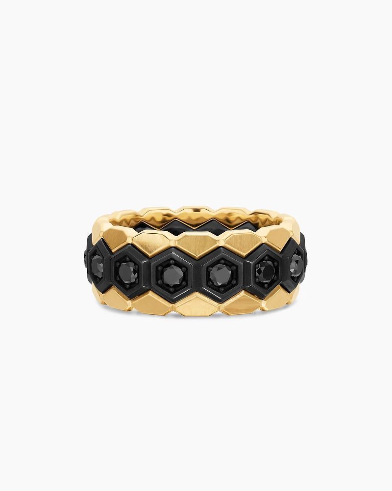 Hex Stack Ring Black Titanium with 18K Yellow Gold and Diamonds, 9.3mm