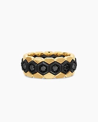 Hex Stack Ring Black Titanium with 18K Yellow Gold and Diamonds, 9.3mm