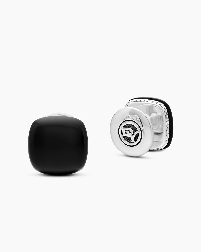 Streamline® Cushion Tuxedo Studs in Sterling Silver with Black Onyx