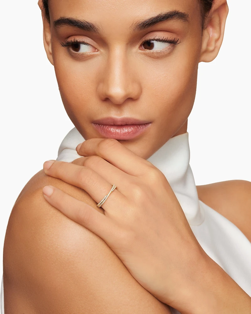 DY Crossover® Micro Pavé Band Ring 18K Yellow Gold with Diamonds, 3.14mm