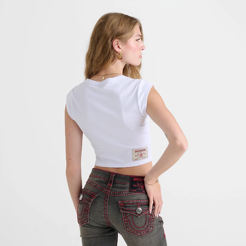 Women's True Religion Logo Rib Notch Baby T-Shirt