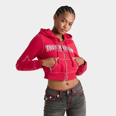 Women's True Religion Shrunken Big T Full-Zip Cropped Hoodie