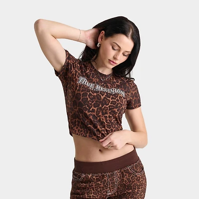 Women's True Religion Leopard Crystal Logo Baby T-Shirt