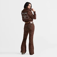 Women's True Religion Leopard Crystal Shrunken Big T Full-Zip Cropped Hoodie