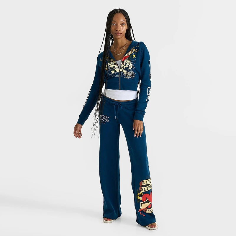 Women's Ed Hardy "Love Kills Slowly" Skull Fleece Jogger Pants