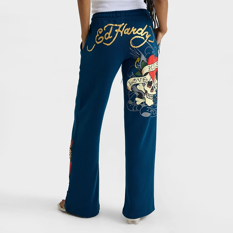 Women's Ed Hardy "Love Kills Slowly" Skull Fleece Jogger Pants