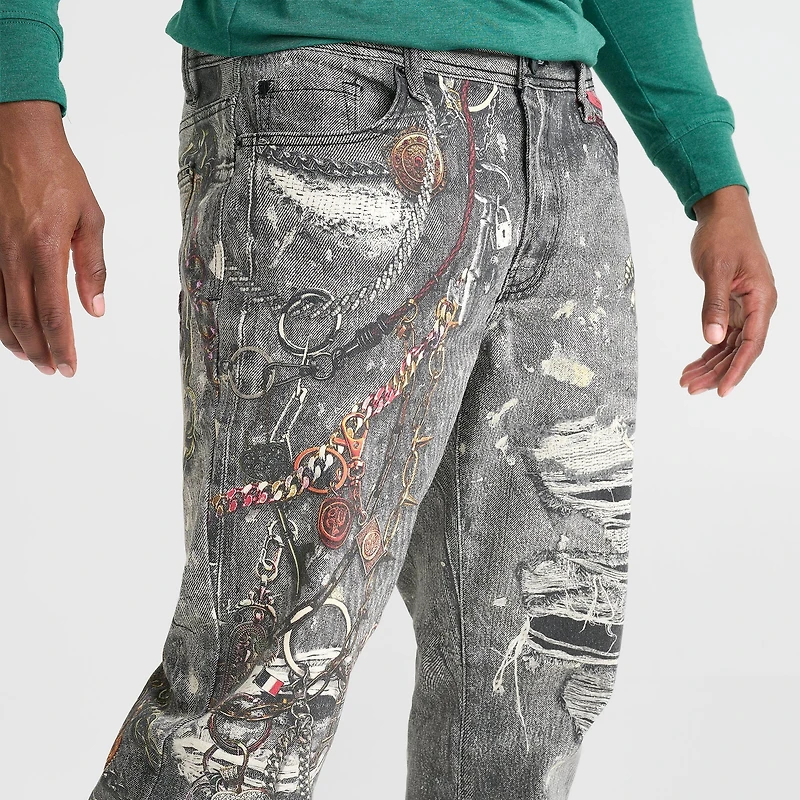 Men's PREME Chain Print Relaxed Denim Jeans