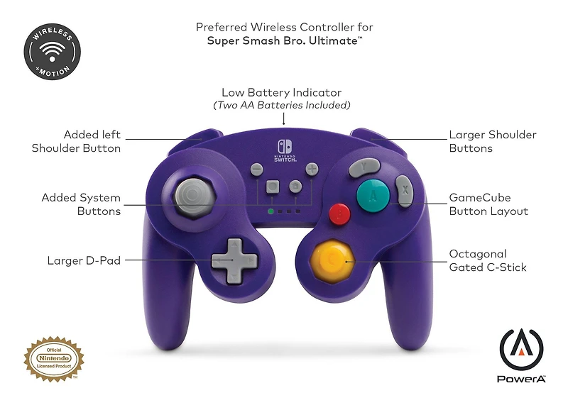 PowerA GameCube Wireless Controller for Nintendo Switch Silver