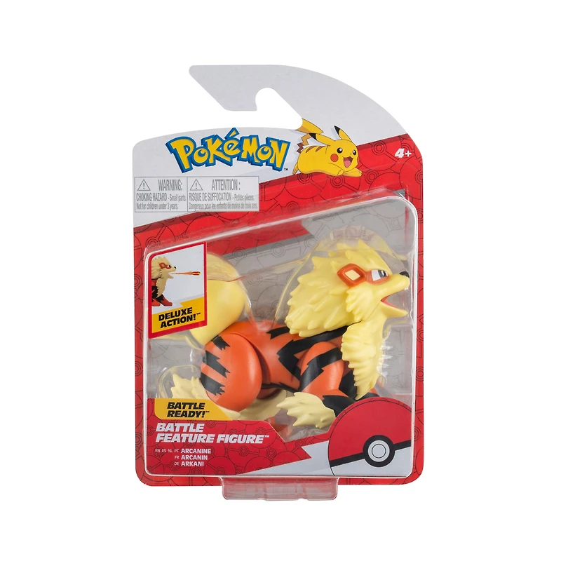 Jazwares Pokemon Arcanine 4.5-in Battle Feature Figure with Fire Missile Attack
