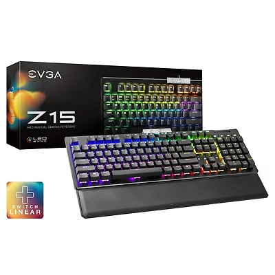 EVGA Z15 RGB Backlit LED Hot Swappable Kailh Speed Bronze Switches Mechanical Gaming Keyboard Linear Switches
