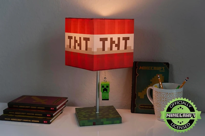 Minecraft TNT Block LED Desk Lamp with 3D Creeper Pull