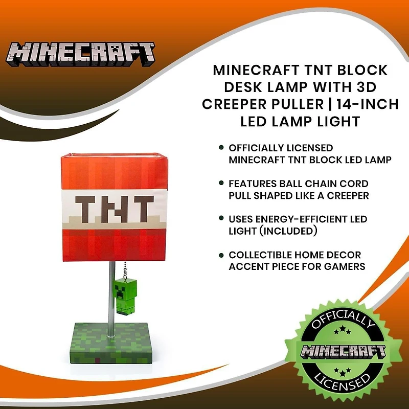 Minecraft TNT Block LED Desk Lamp with 3D Creeper Pull