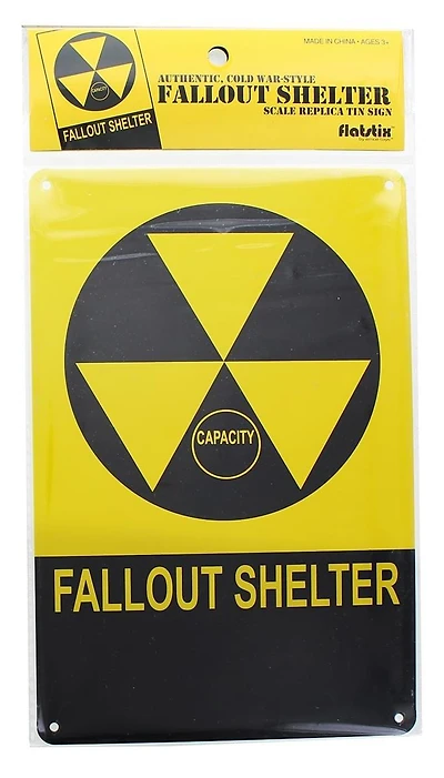 Vintage Fallout Shelter Nuclear Warning Metal Sign Replica
