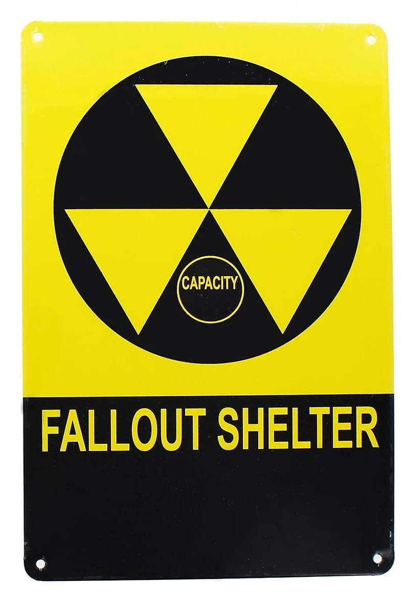 Vintage Fallout Shelter Nuclear Warning Metal Sign Replica
