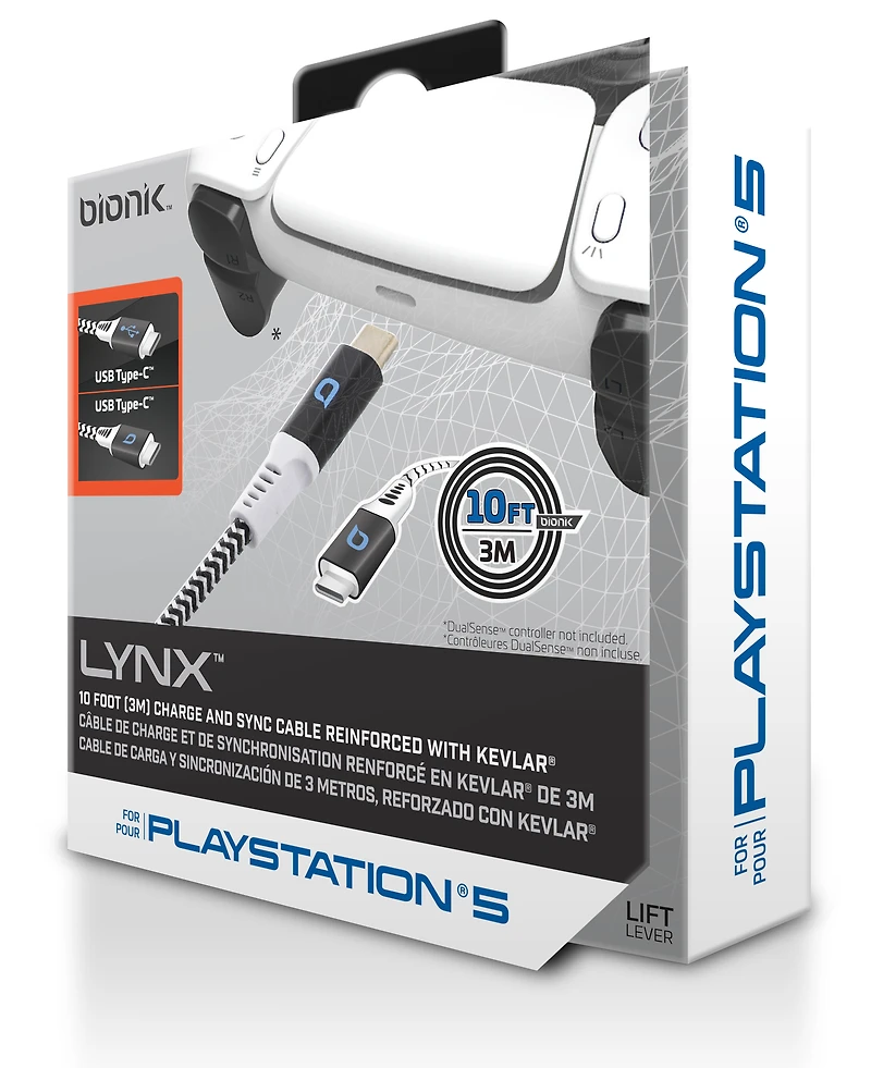 bionik Lynx USB-C Charging Cable for PlayStation 5 10-ft