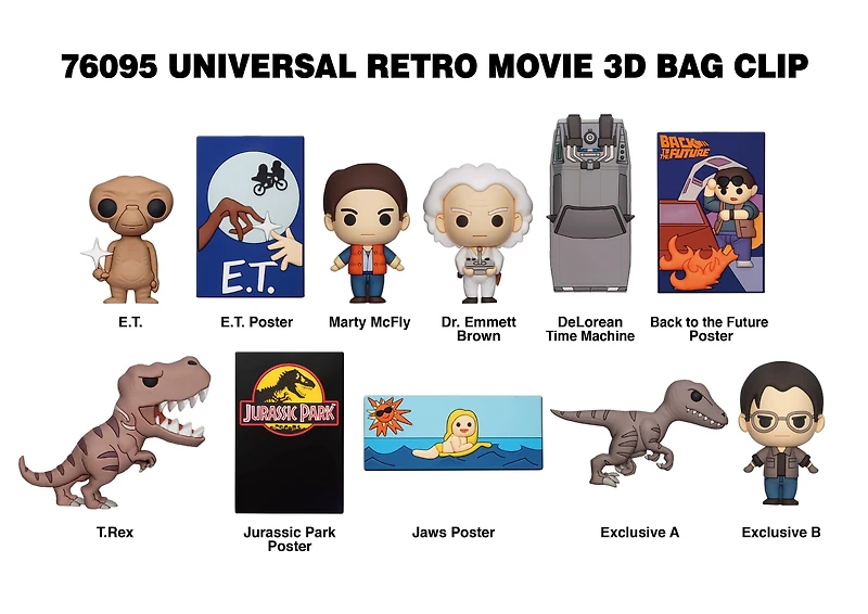 Universal Retro Movies E.T. the Extra-Terrestrial, Back to the Future, Jaws, Jurassic Park 3D Foam Bag Clip Blind Bag