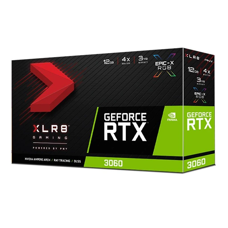 PNY GeForce RTX 3060 12GB XLR8 Gaming REVEL EPIC-X RGB Single Fan Graphics Card GMR3061N4JCET1BKTP Brown Box