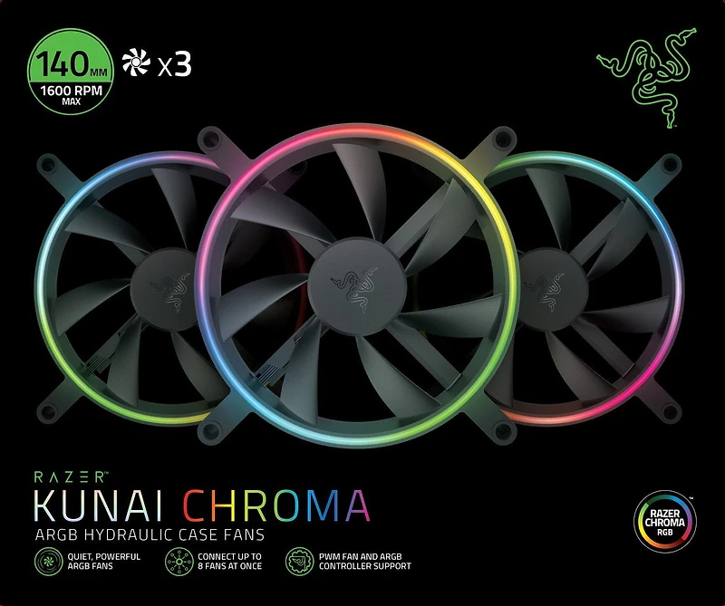 Razer Kunai Chroma 140mm PWM Performance Fan with RGB 3 Pack