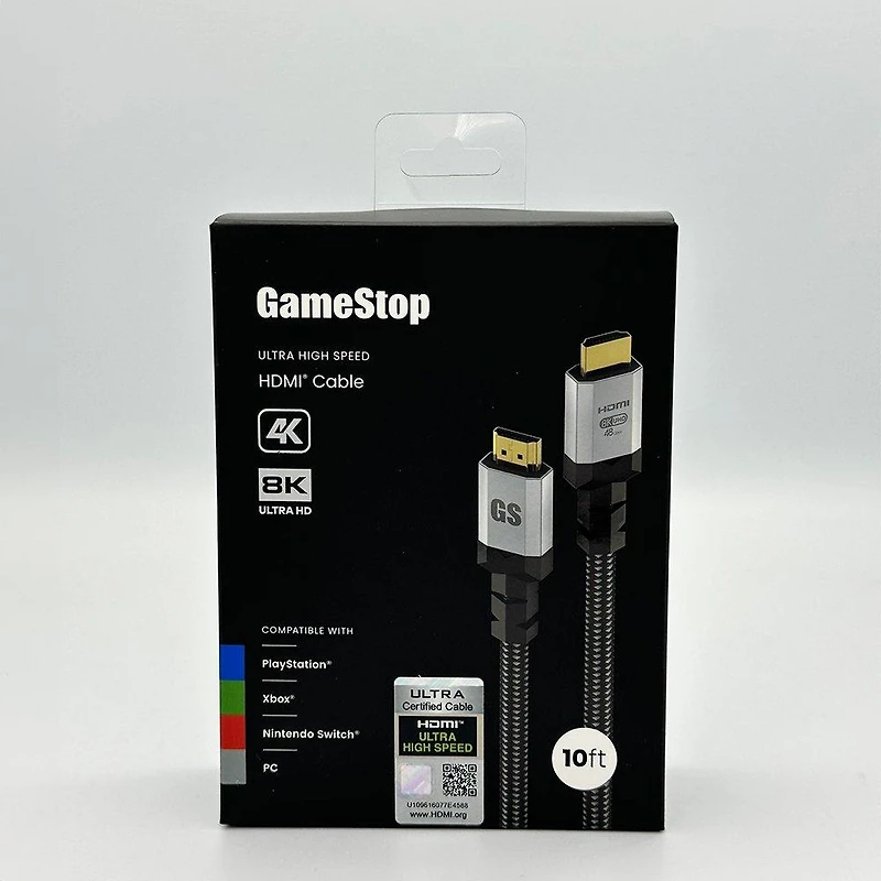 GameStop Ultra High-Speed HDMI 10ft Cable for PlayStation 5, PlayStation 4, Xbox One, Xbox Series X/S, Nintendo Switch, PC