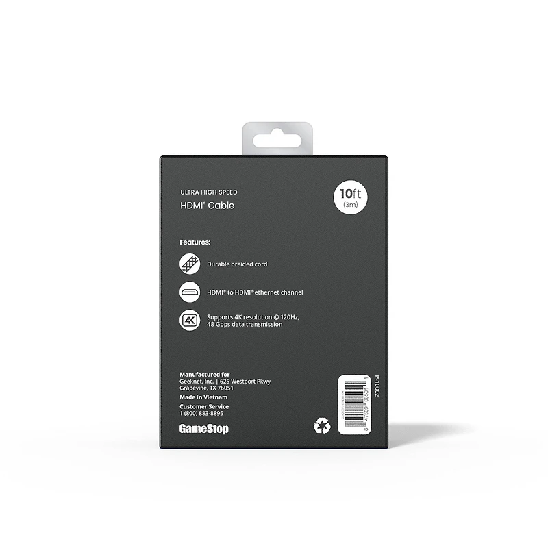 GameStop Ultra High-Speed HDMI 10ft Cable for PlayStation 5, PlayStation 4, Xbox One, Xbox Series X/S, Nintendo Switch, PC