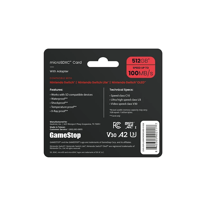 GameStop U3  Micro SD Card with Adapter 512GB