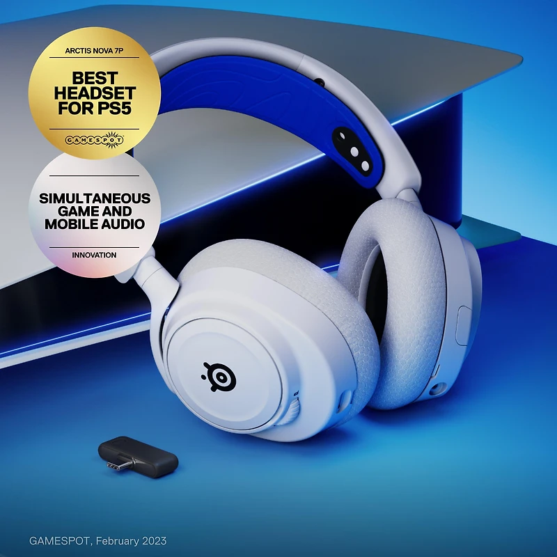 SteelSeries Arctis Nova 7P Wireless Headset for PlayStation, PC, Mac, and Switch - White