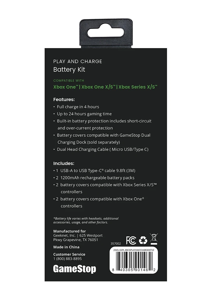 GameStop Play and Charge Battery Kit for Xbox Series X/S and Xbox One