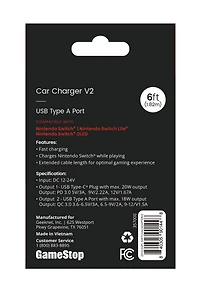 GameStop 6-ft Car Charger for Nintendo Switch, Nintendo Switch Lite