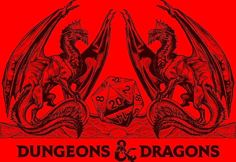 Dungeons and Dragons Heraldic Dragons with Dice Red Unisex Short Sleeve Cotton T-Shirt