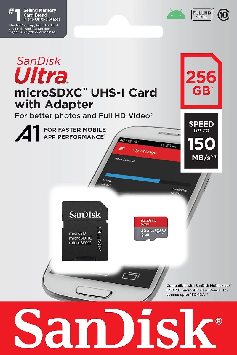 SanDisk Ultra 256GB microSD UHS-I Card with Adapter