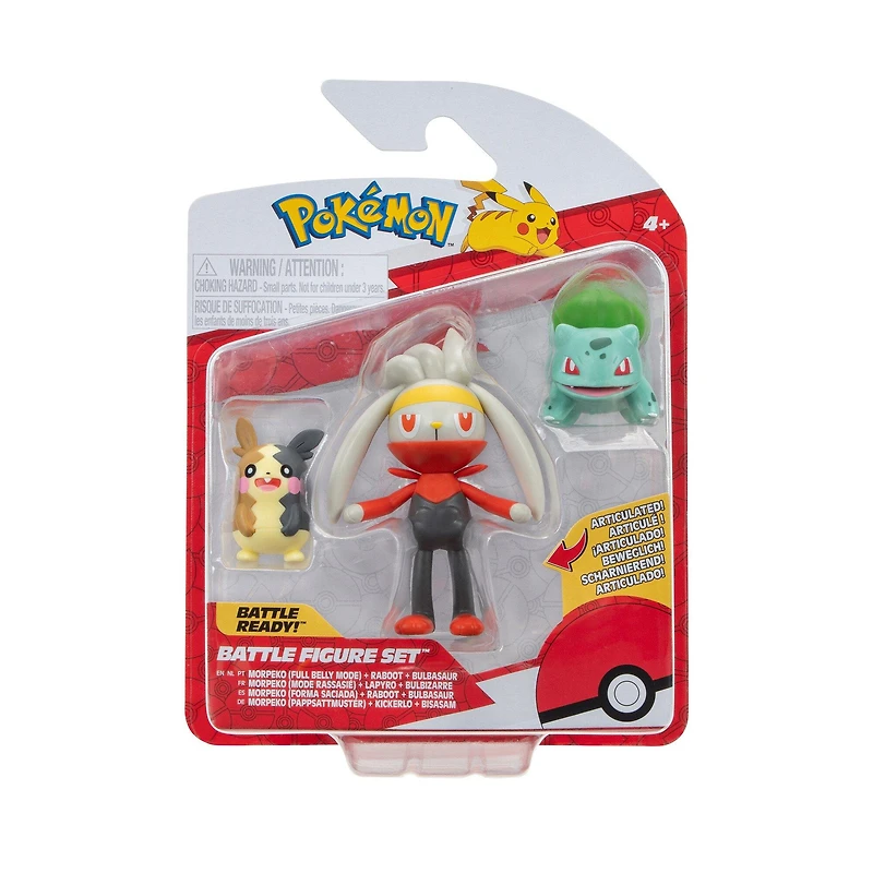 Jazwares Pokemon Battle Figure Set 3-Pack (Morpeko (Full-Belly Mode), Bulbasaur