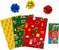 Super Mario 9-Piece Holiday Wrapping Paper Kit 3 Sheets, 3 Gift Tags, 3 Bows