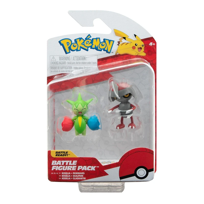 Jazwares Pokemon Pawniard and Roselia Battle Figure Set 2-Pack