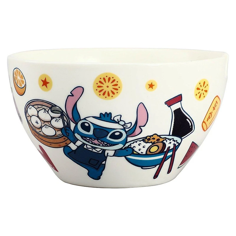 Stitch Food Icons Pattern White Ceramic Ramen Bowl with Chopsticks