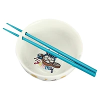 Stitch Food Icons Pattern White Ceramic Ramen Bowl with Chopsticks