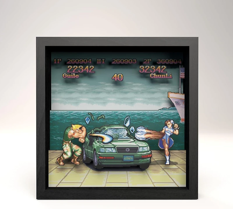 Pixel Frames Street Fighter II Car Scene 3D Shadow Box Framed Decor Wall Art