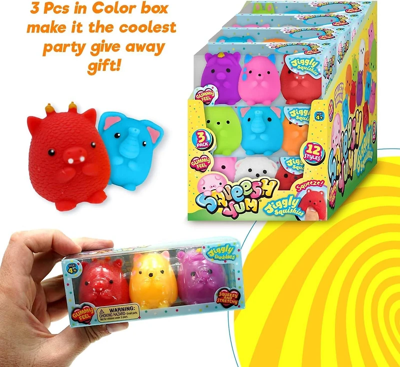 Ja-Ru Mochi Squishy Animal Kawaii Fidget Toys 3-Pack (Styles May Vary)